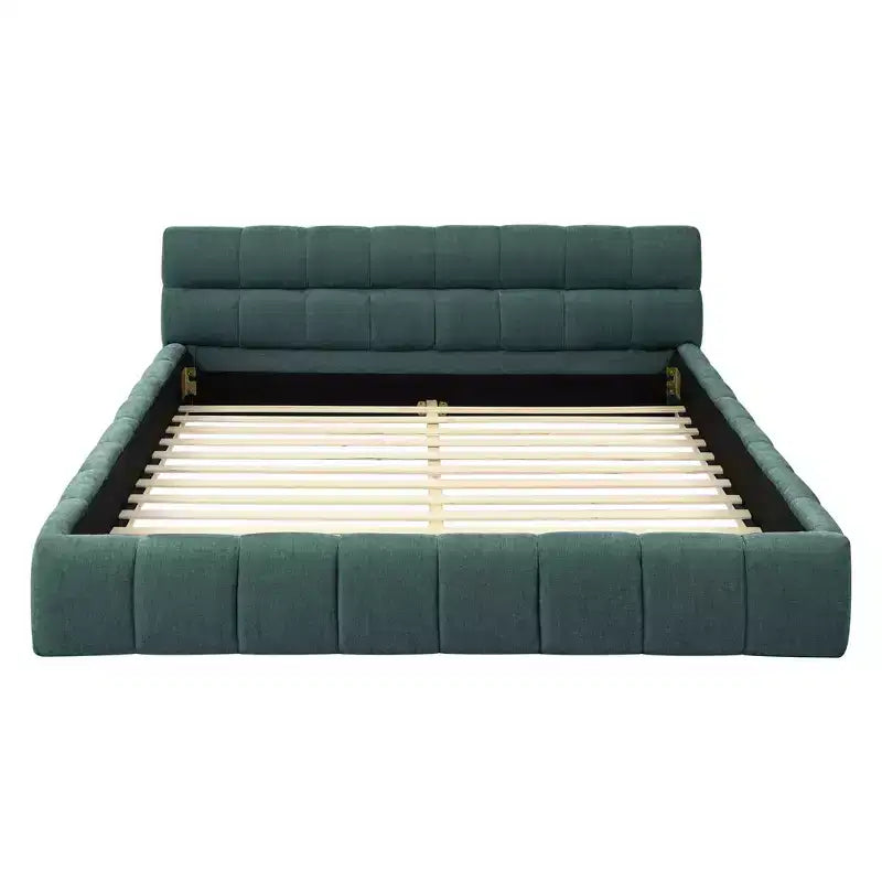 Queen Size Upholstered Platform Bed Frame with Headboard, Chenille, Blue