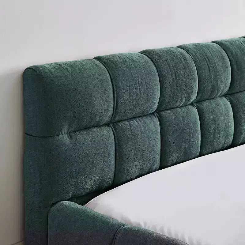 Queen Size Upholstered Platform Bed Frame with Headboard, Chenille, Blue