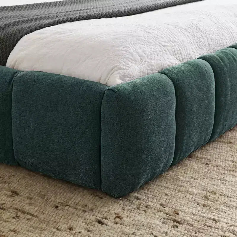 Queen Size Upholstered Platform Bed Frame with Headboard, Chenille, Blue