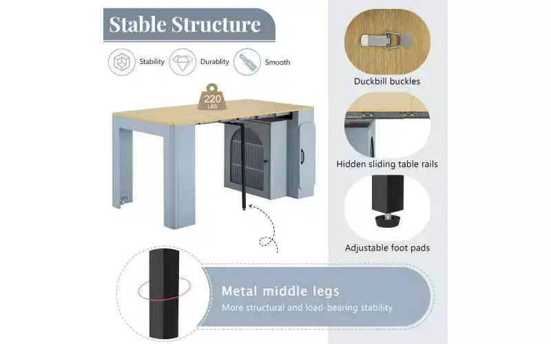 Extending Dining Table with Power Outlet, Rolling Kitchen Island