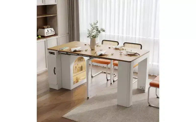 Extending Dining Table with Power Outlet, Rolling Kitchen Island