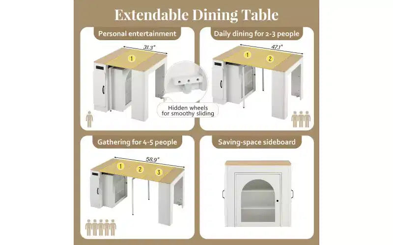 Extending Dining Table with Power Outlet, Rolling Kitchen Island