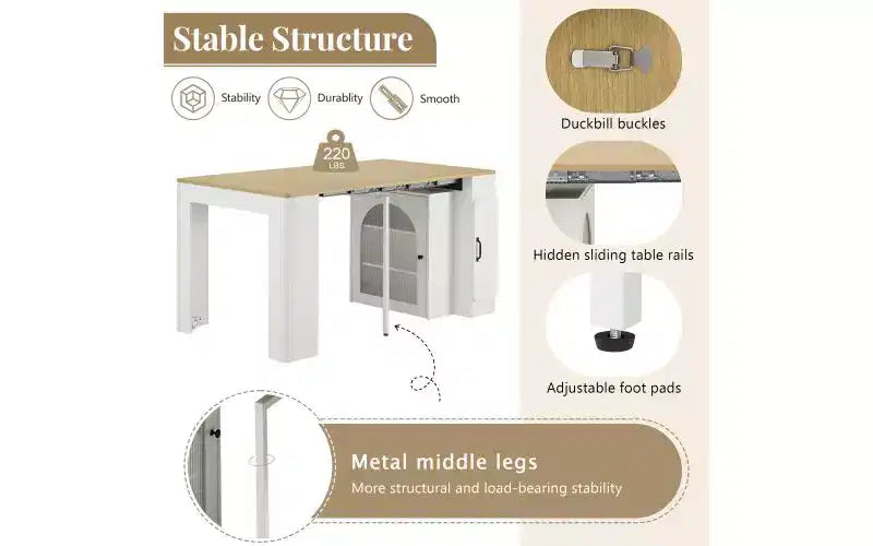Extending Dining Table with Power Outlet, Rolling Kitchen Island