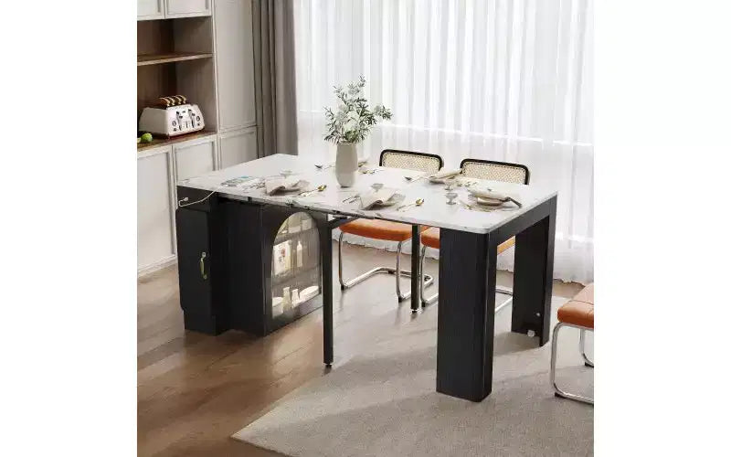 Extending Dining Table with Power Outlet, Rolling Kitchen Island