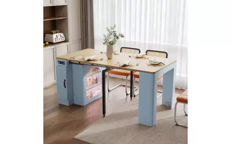 Extending Dining Table with Power Outlet, Rolling Kitchen Island