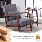 Mid-Century Modern Accent Chair with Pillow, Solid Wood Legs, Upholstered