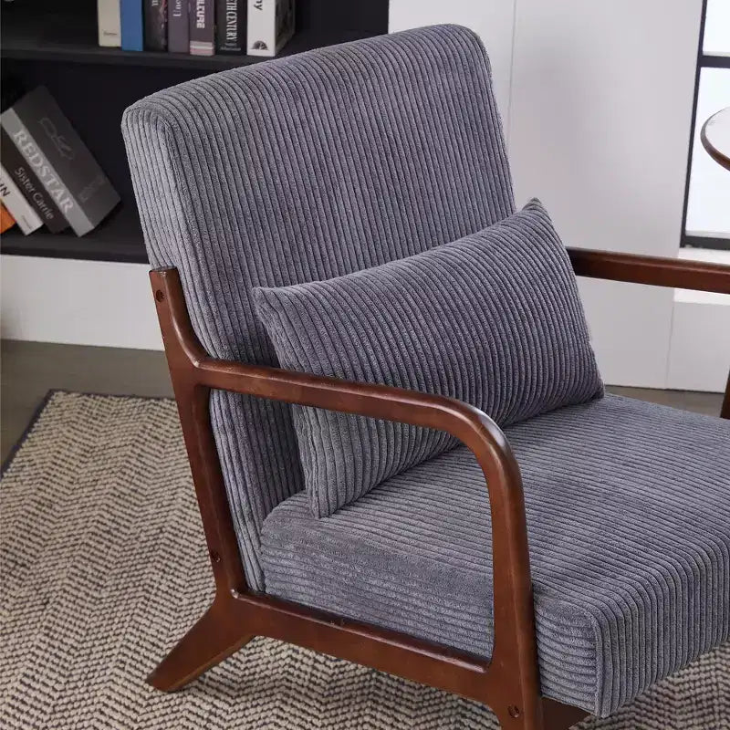 Mid-Century Modern Accent Chair with Pillow, Solid Wood Legs, Upholstered