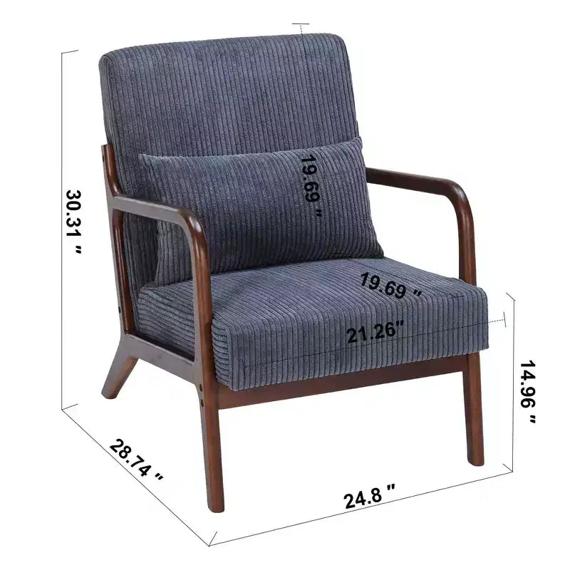 Mid-Century Modern Accent Chair with Pillow, Solid Wood Legs, Upholstered