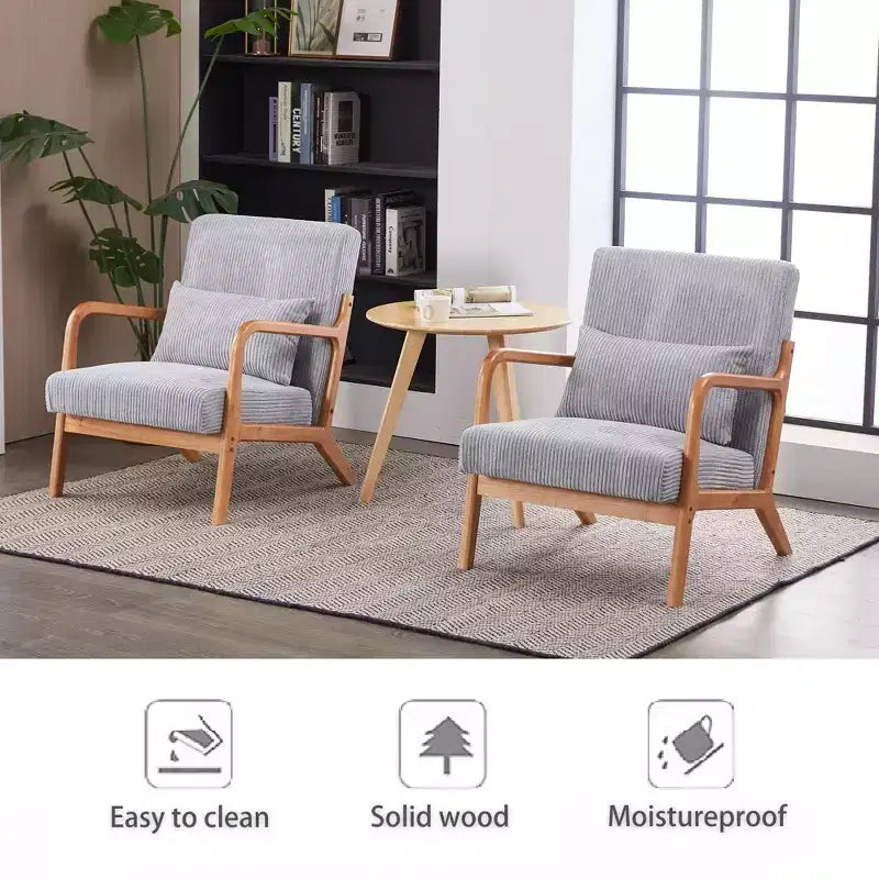 Mid-Century Modern Accent Chair with Pillow, Solid Wood Legs, Upholstered