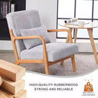 Mid-Century Modern Accent Chair with Pillow, Solid Wood Legs, Upholstered