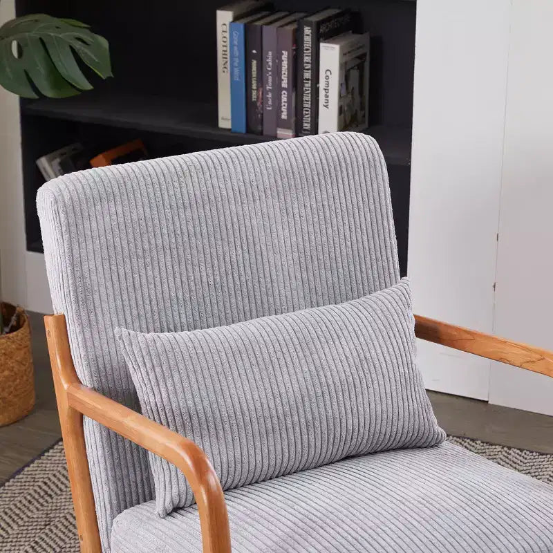 Mid-Century Modern Accent Chair with Pillow, Solid Wood Legs, Upholstered