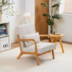 Mid-Century Modern Accent Chair with Pillow, Solid Wood Legs, Upholstered