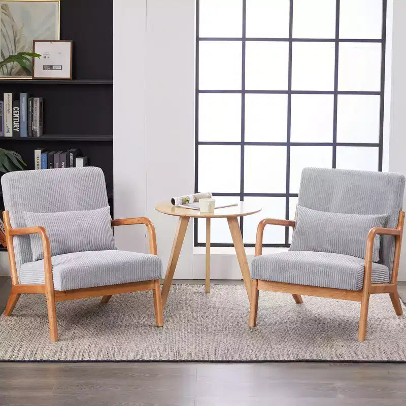 Mid-Century Modern Accent Chair with Pillow, Solid Wood Legs, Upholstered