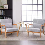 Mid-Century Modern Accent Chair with Pillow, Solid Wood Legs, Upholstered