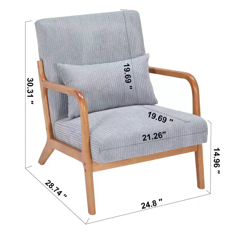 Mid-Century Modern Accent Chair with Pillow, Solid Wood Legs, Upholstered