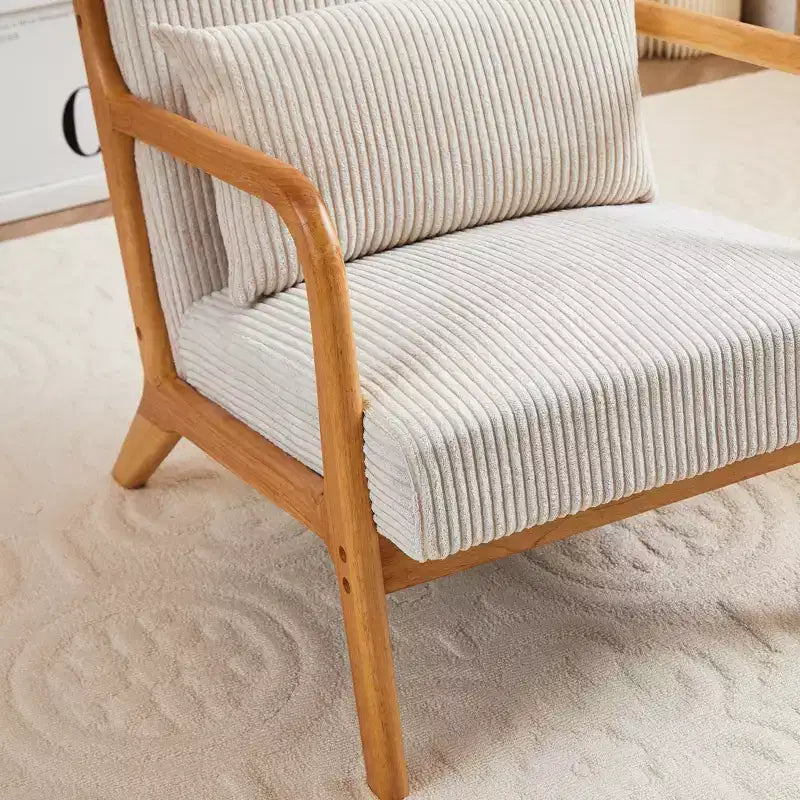 Mid-Century Modern Accent Chair with Pillow, Solid Wood Legs, Upholstered