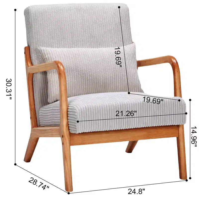 Mid-Century Modern Accent Chair with Pillow, Solid Wood Legs, Upholstered