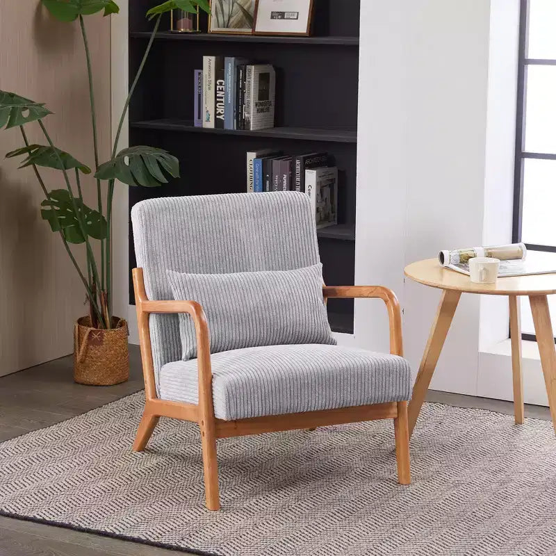 Mid-Century Modern Accent Chair with Pillow, Solid Wood Legs, Upholstered