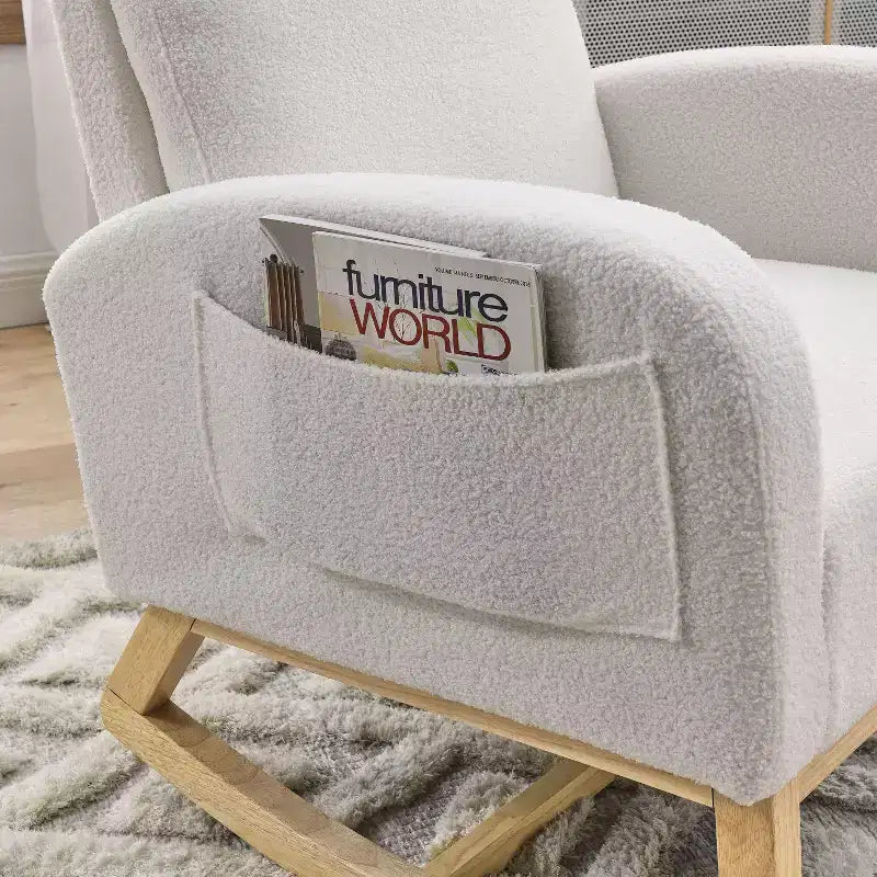 Upholstered Rocking Accent Chair with High Backrest and 2 Side Pockets