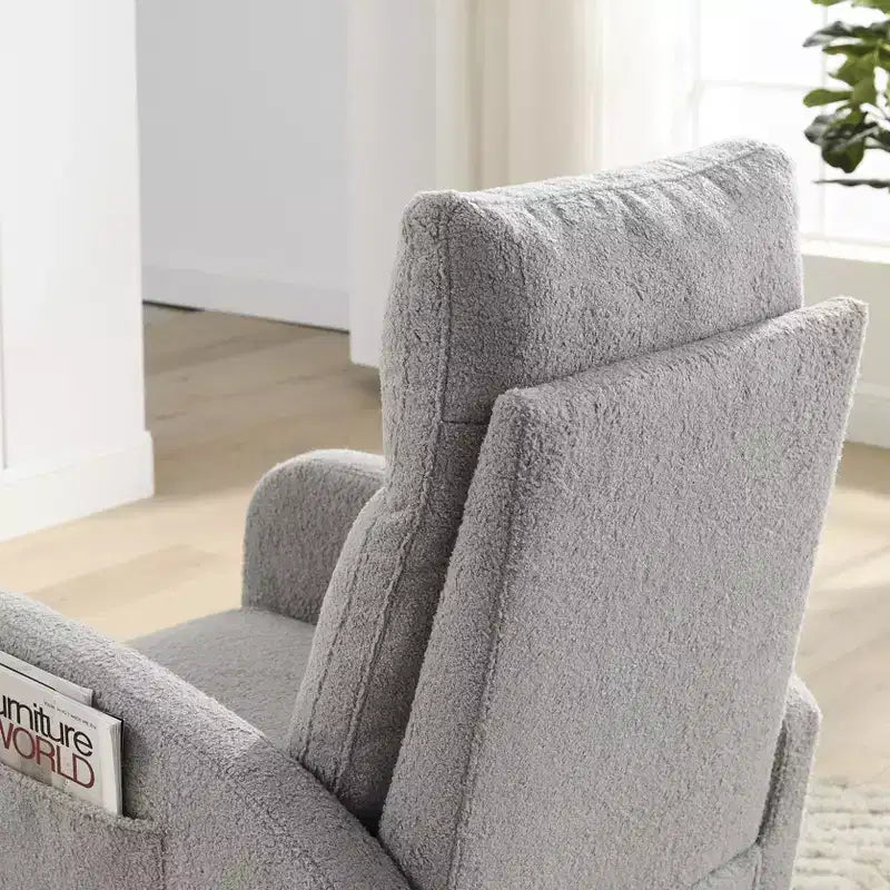 Upholstered Rocking Accent Chair with High Backrest and 2 Side Pockets