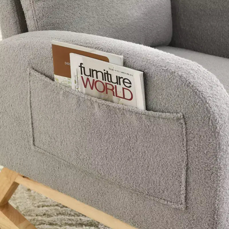 Upholstered Rocking Accent Chair with High Backrest and 2 Side Pockets