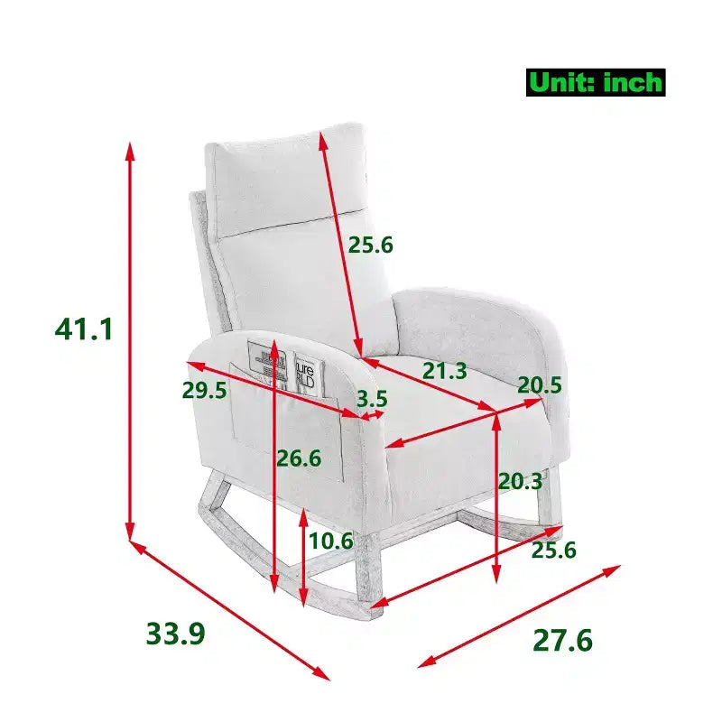 Upholstered Rocking Accent Chair with High Backrest and 2 Side Pockets