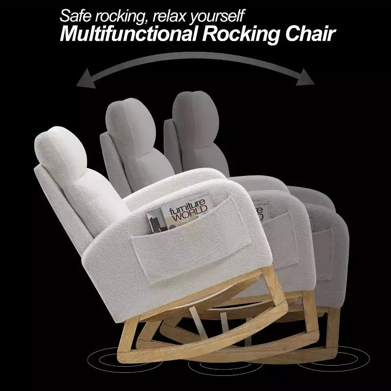 Upholstered Rocking Accent Chair with High Backrest and 2 Side Pockets