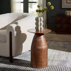 Round Accent Table, Solid Acacia Wood, Walnut Finish