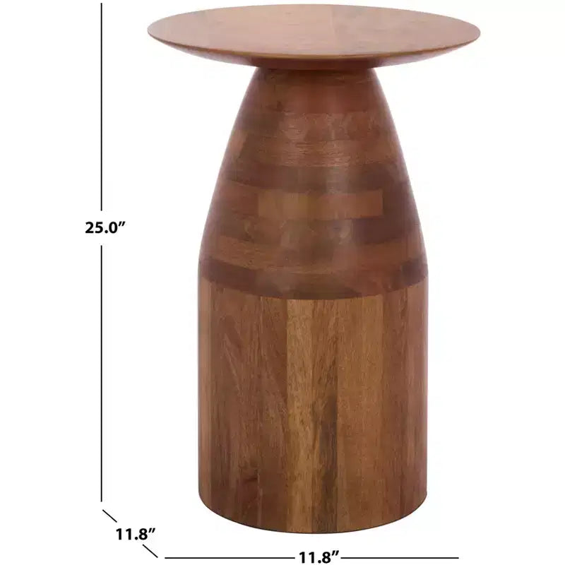Round Accent Table, Solid Acacia Wood, Walnut Finish