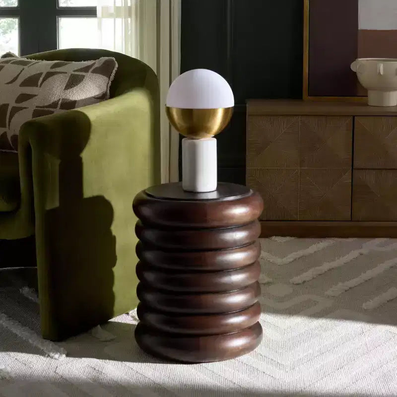 Round Accent End Table, Brown Wood Finish, No Assembly Required