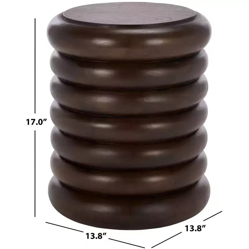 Round Accent End Table, Brown Wood Finish, No Assembly Required