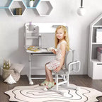 TUYOHW Kids Desk and Chair Set,Desk with Height Adjustable & Tilt Desktop,Storage Drawer,Reading Rack,Childrens Study Desk for Writing,Ages 3-12