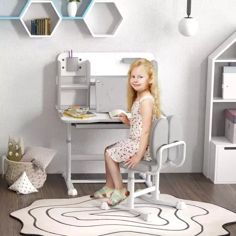 TUYOHW Kids Desk and Chair Set,Desk with Height Adjustable & Tilt Desktop,Storage Drawer,Reading Rack,Childrens Study Desk for Writing,Ages 3-12