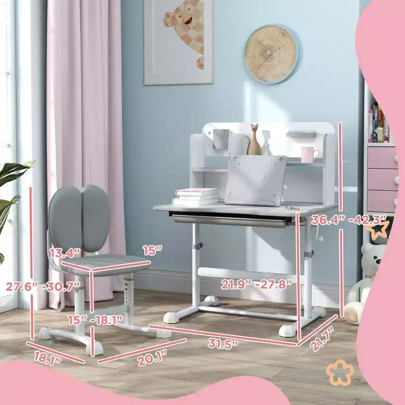 TUYOHW Kids Desk and Chair Set,Desk with Height Adjustable & Tilt Desktop,Storage Drawer,Reading Rack,Childrens Study Desk for Writing,Ages 3-12