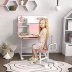 TUYOHW Kids Desk and Chair Set,Desk with Height Adjustable & Tilt Desktop,Storage Drawer,Reading Rack,Childrens Study Desk for Writing,Ages 3-12