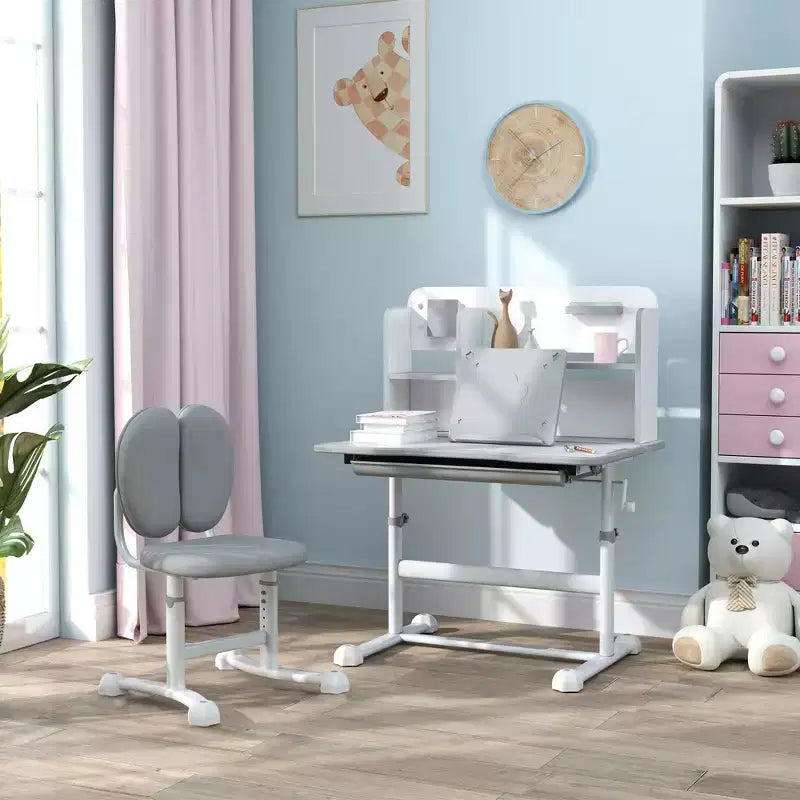 TUYOHW Kids Desk and Chair Set,Desk with Height Adjustable & Tilt Desktop,Storage Drawer,Reading Rack,Childrens Study Desk for Writing,Ages 3-12