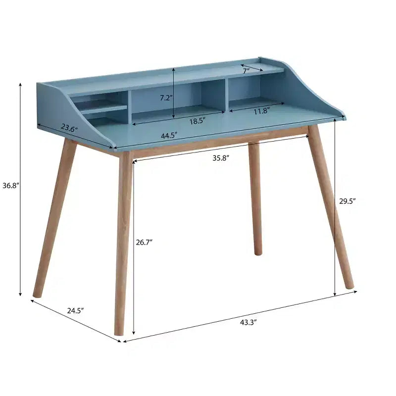 TUYOHW Wooden Writing Desk,Modern Study Desk with Hutch,4 Open Shelves,Solid Rubberwood Legs,Computer Desk for Home Office,Study,Bedroom