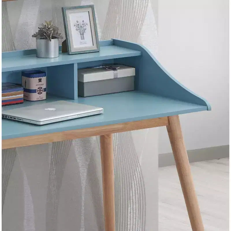 TUYOHW Wooden Writing Desk,Modern Study Desk with Hutch,4 Open Shelves,Solid Rubberwood Legs,Computer Desk for Home Office,Study,Bedroom