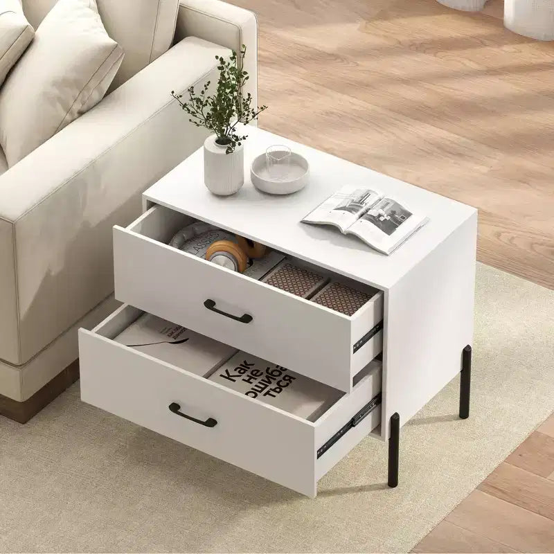 Set of 2 Modern 2-Drawer Dressers with Metal Legs and Anti-Tipping Kits