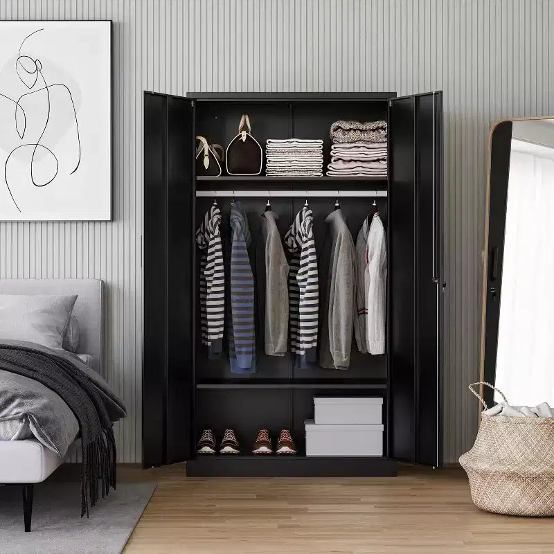 Heavy Duty Metal Wardrobe Cabinet with Lock, 72x36x18, Home Gym Office