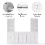 78-Inch 3-Piece Sideboard and Bookcase Set, White, Traditional Farmhouse Style