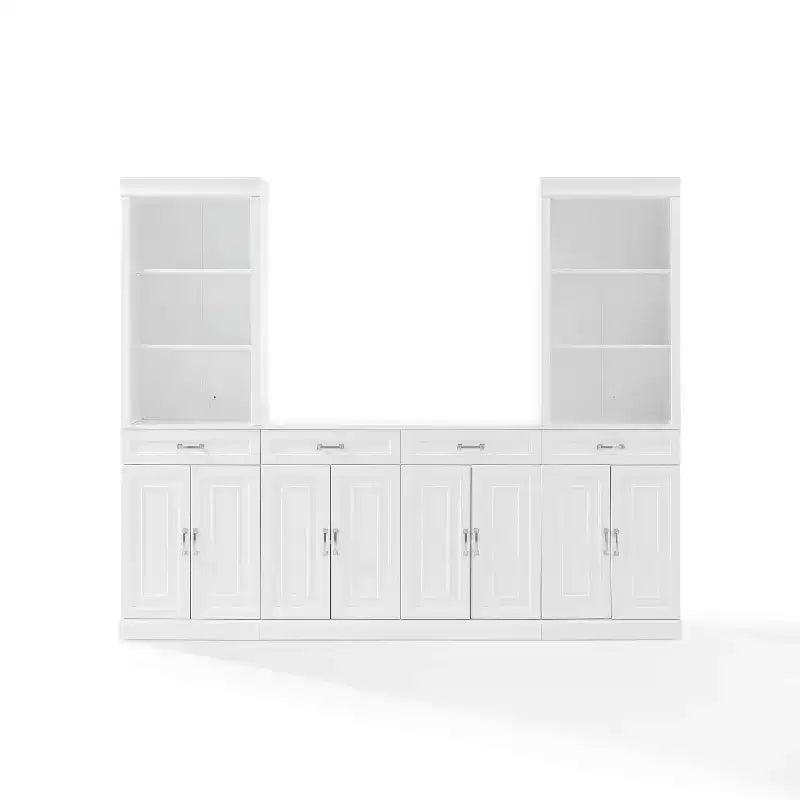 78-Inch 3-Piece Sideboard and Bookcase Set, White, Traditional Farmhouse Style