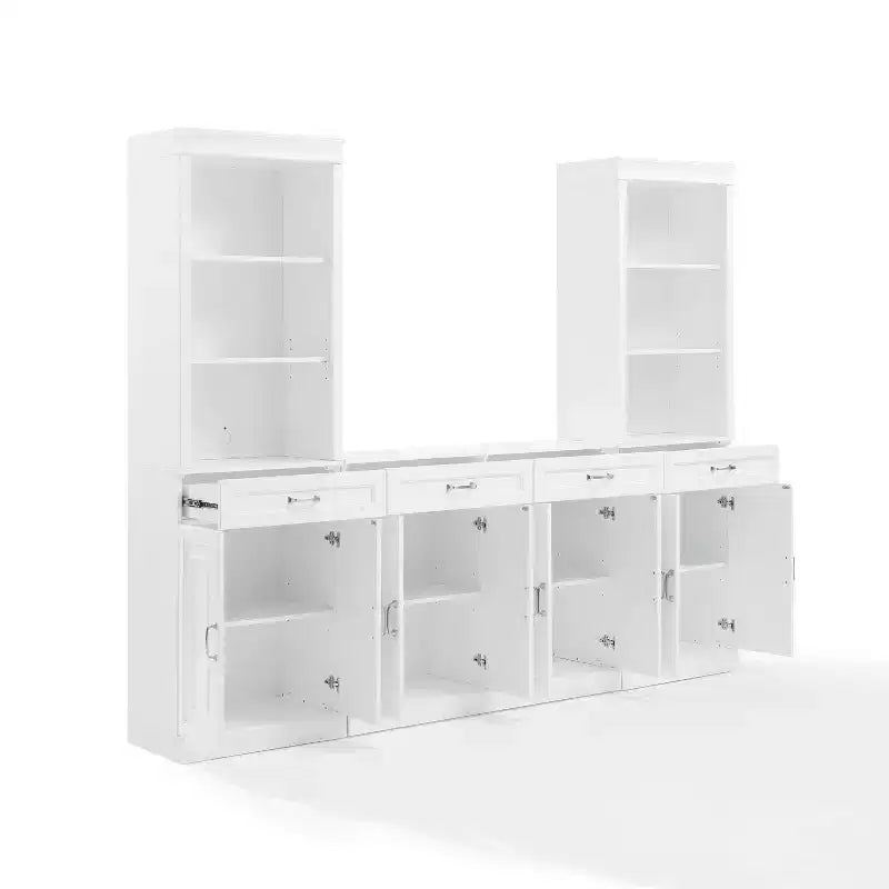 78-Inch 3-Piece Sideboard and Bookcase Set, White, Traditional Farmhouse Style