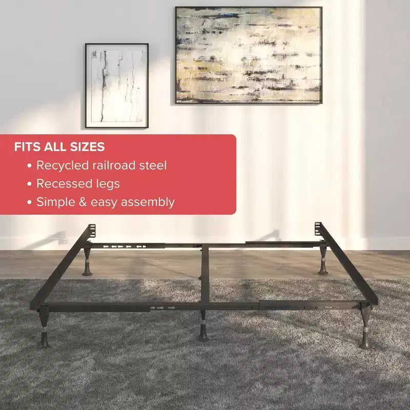 Twin/Full Atlas Lock Metal Bed Frame, Black, 1500 lb Capacity, Made in USA