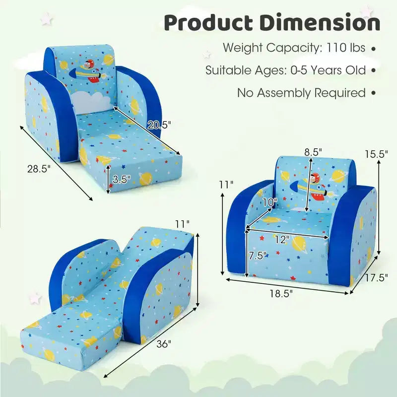 Costway 3-in-1 Convertible Kid's Sofa Multifunctional Flip-out Lounger Bed Armchair