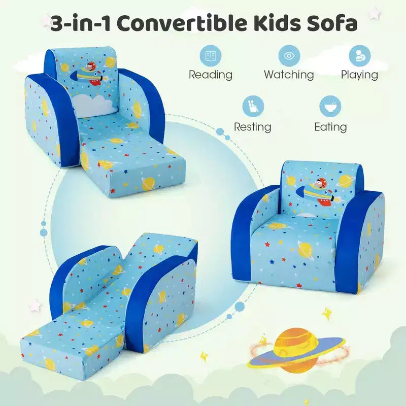 Costway 3-in-1 Convertible Kid's Sofa Multifunctional Flip-out Lounger Bed Armchair