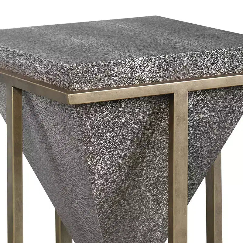 Uttermost Modern Aged Gold Square Accent Table 18 1/4 Wide Gray Faux Shagreen Leather Pyramid Tabletop for Living Room Bedroom