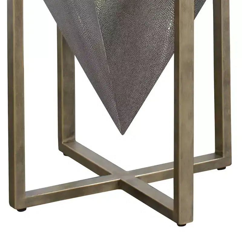 Uttermost Modern Aged Gold Square Accent Table 18 1/4 Wide Gray Faux Shagreen Leather Pyramid Tabletop for Living Room Bedroom