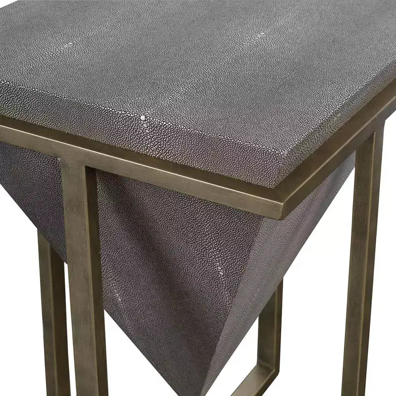 Uttermost Modern Aged Gold Square Accent Table 18 1/4 Wide Gray Faux Shagreen Leather Pyramid Tabletop for Living Room Bedroom