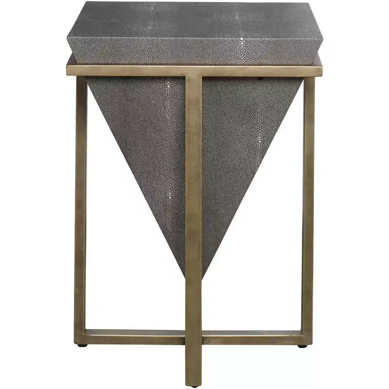 Uttermost Modern Aged Gold Square Accent Table 18 1/4 Wide Gray Faux Shagreen Leather Pyramid Tabletop for Living Room Bedroom